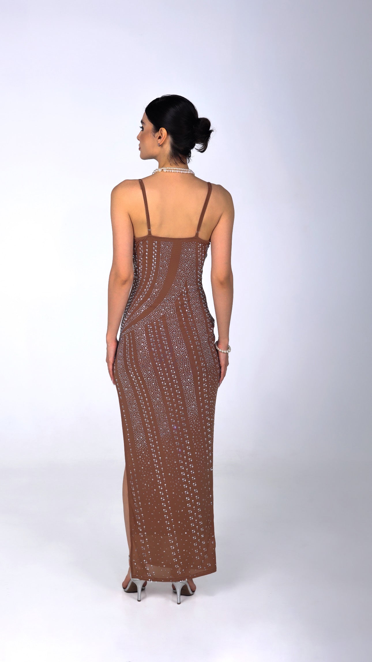 YANI DIAMANTE HIGH SLIT MAXI DRESS