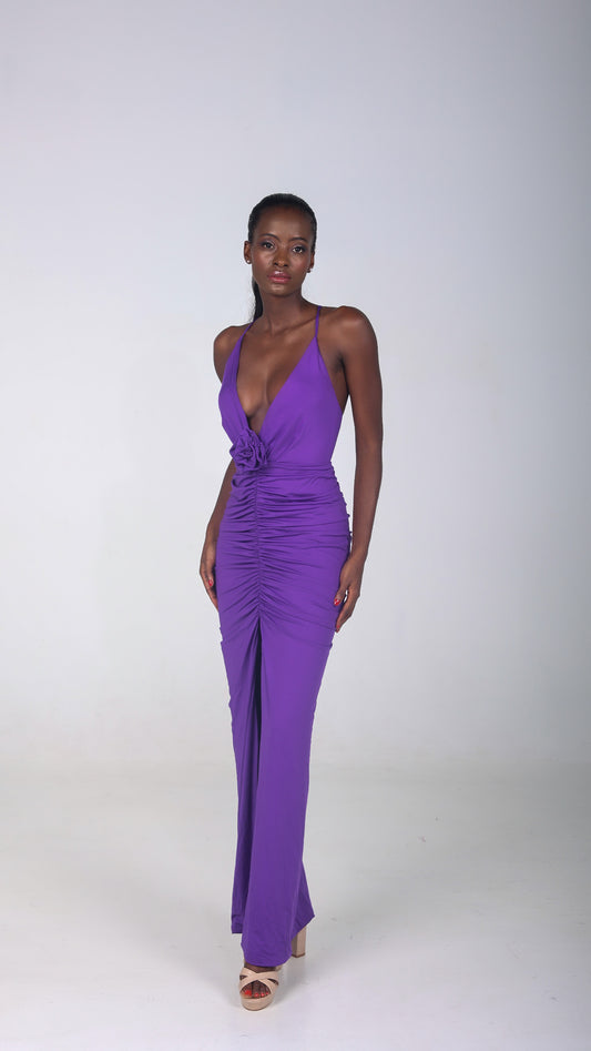 JENNY PURPLE STRAPPY DEEP V BACKLESS MAXI DRESS