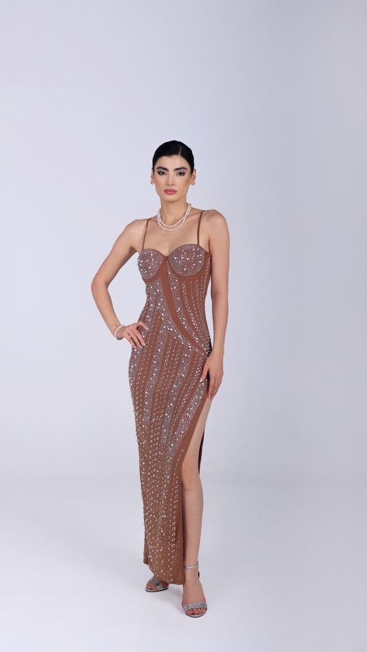 YANI DIAMANTE HIGH SLIT MAXI DRESS