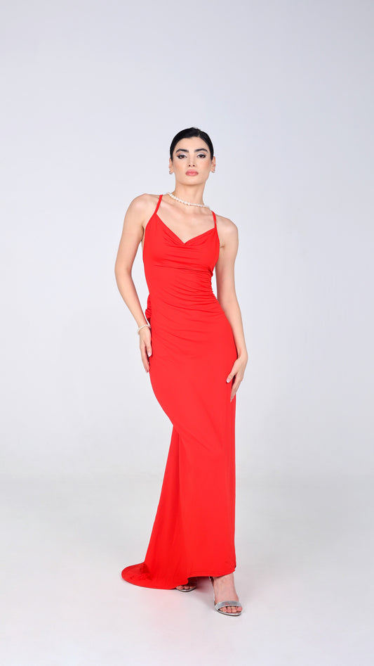 MARIlY RED LONG BODYCON DRESS